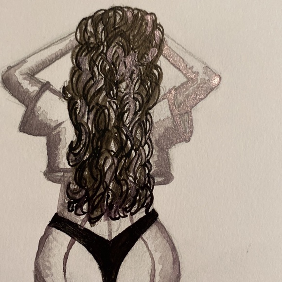 Unframed Original Art Metallic Watercolour & Black Ink Female Form Portrait - Picture 3 of 4